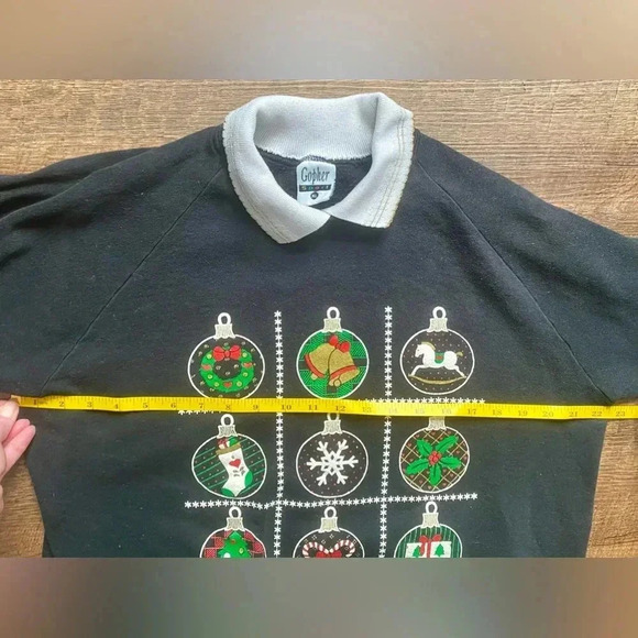 80s Granny Christmas sweatshirt polo collar puffy paint GOPHER sz XL RetRo FAB - Picture 7 of 11